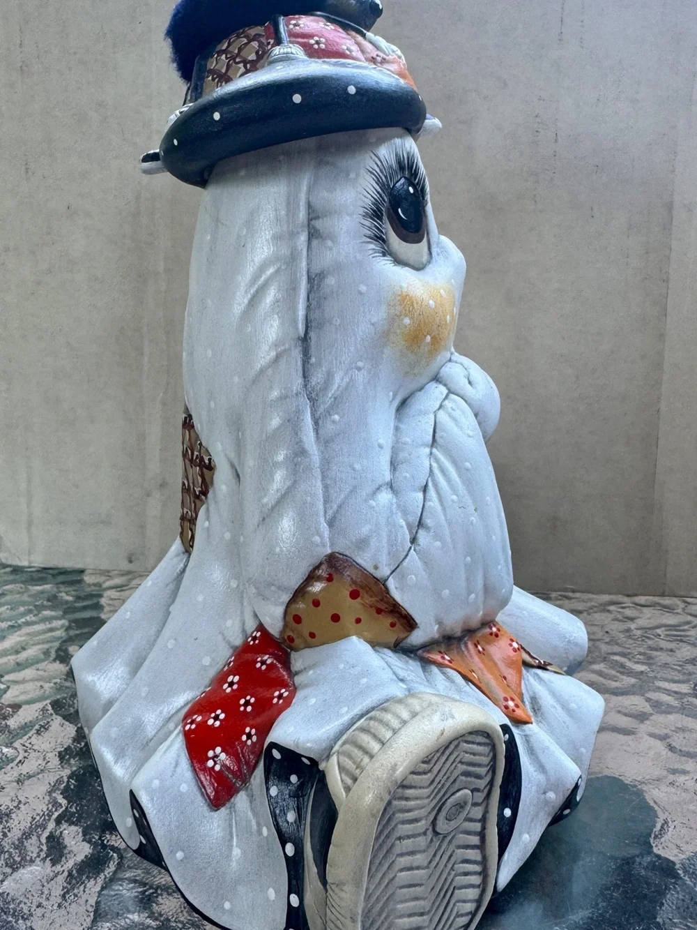 Vintage White & Black Decorative Ghost Figurine with Colorful Accents